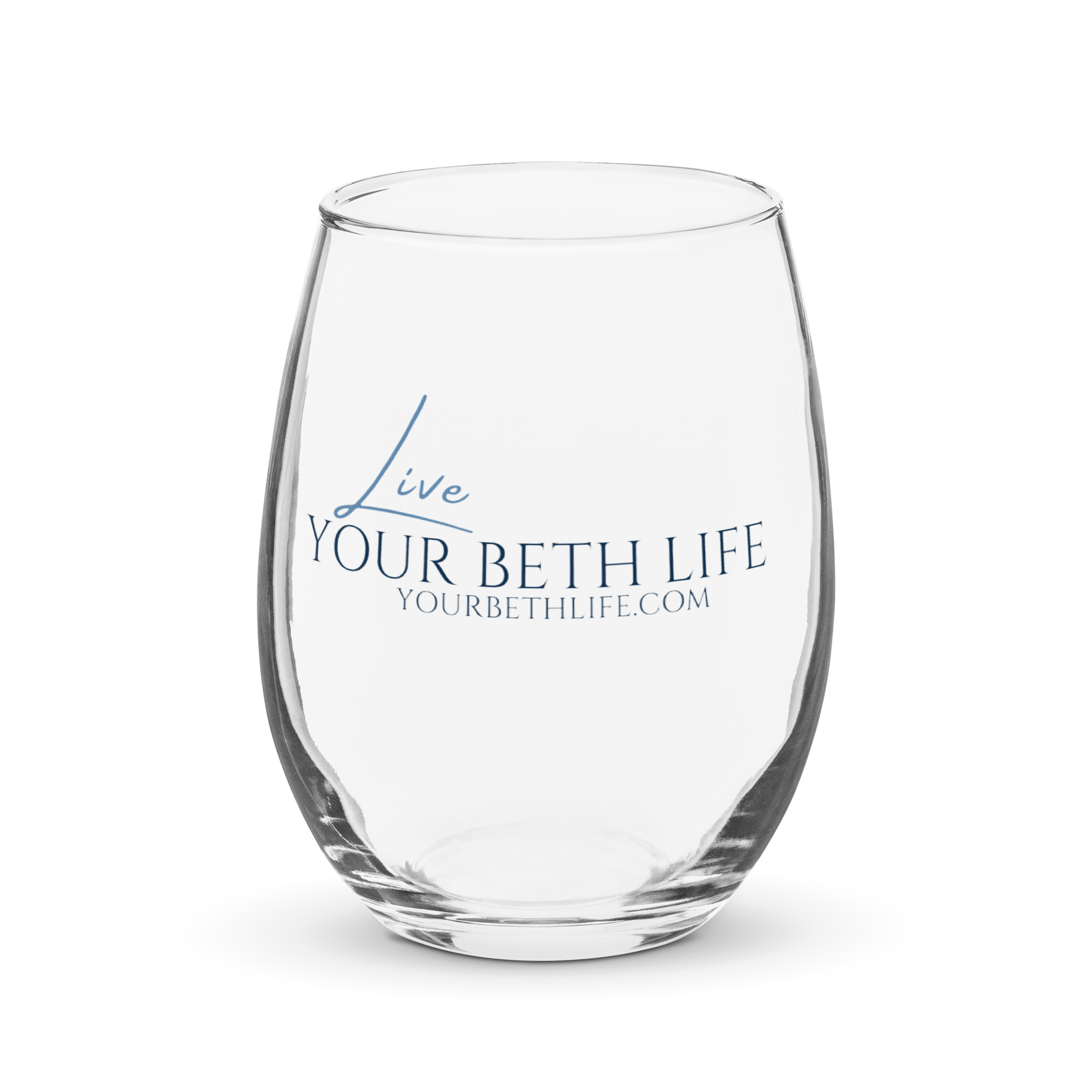 live your beth life stemless wine glass